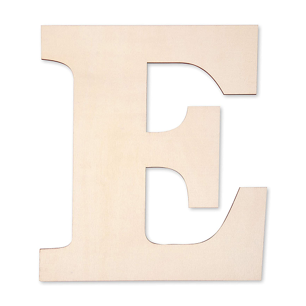 PandaHall Letter Unfinished Wood Blank Cutouts, for DIY Crafts, Wedding, Home Decoration and Paint, Letter. E, 30x24x0.3cm Wood Letter E