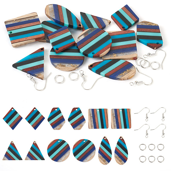 

PandaHall Biyun DIY Geometry Earring Making Kit, Including Resin & Walnut Wood Pendants, Brass Earring Hooks, Triangle & Square & Teardrop &..., Cyan