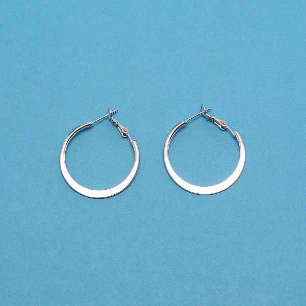 

PandaHall Alloy Flat Huggie Hoop Earrings with Silver Pin for Women, Silver, 30.5x36.5x5.5mm, Pin: 0.7mm Alloy Ring