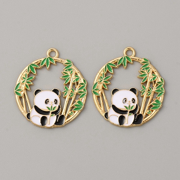 

PandaHall Alloy Enamel Pendants, Panda Bamboo Charm, Light Gold, Green, 28x25x1.5mm, Hole: 2mm Alloy+Enamel Panda Green