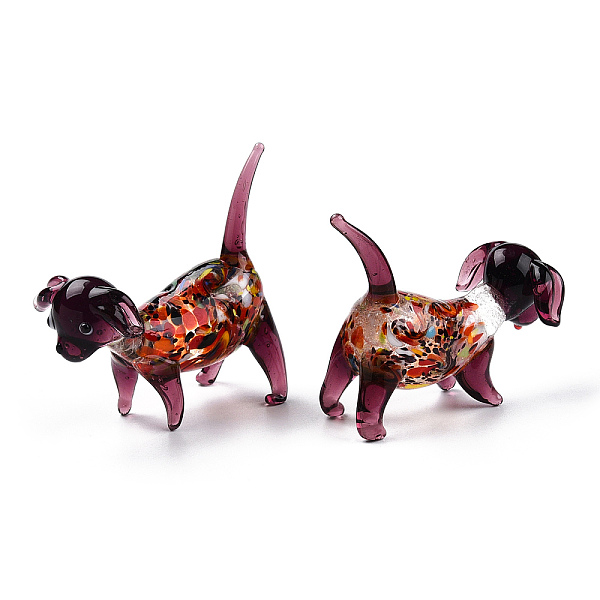 

PandaHall Handmade Lampwork Home Decorations, 3D Dog Ornaments for Gift, Purple, 59~63x29~32x51~59mm Lampwork Dog Purple