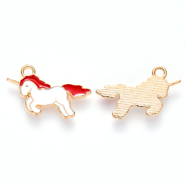 

PandaHall Alloy Enamel Pendants, Unicorn, Light Gold, Red, 13x22x2mm, Hole: 1.8mm Alloy+Enamel Unicorn Red
