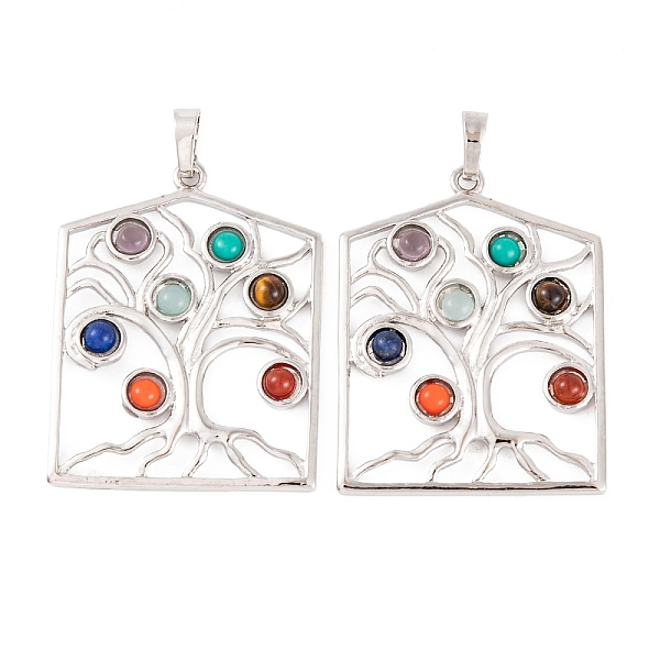 

PandaHall Chakra Natural Tiger Eye & Natural Lapis Lazuli & Natural Carnelian & Synthetic Turquoise & Glass Pendants, Rack Plating Alloy...