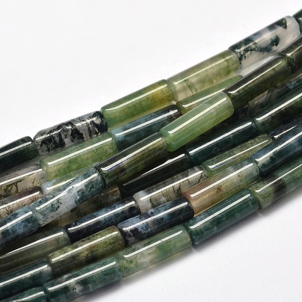 

PandaHall Natural Moss Agate Column Bead Strands, 13~14x4~5mm, Hole: 1mm, about 29pcs/strand, 15.7 inch Moss Agate Column