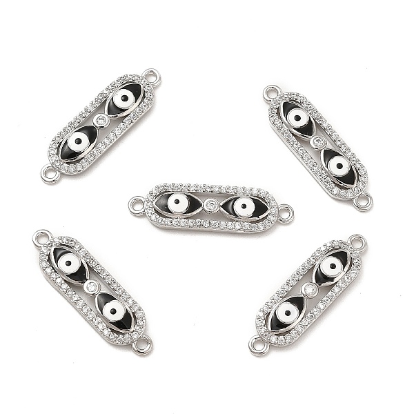 

PandaHall Brass Micro Pave Clear Cubic Zirconia Connector Charms with Enamel, Oval Links with Evil Eye, Platinum, Black, 24.5x7x2.8mm, Hole...