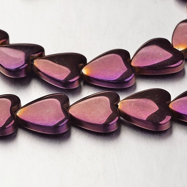 

PandaHall Electroplate Non-magnetic Synthetic Hematite Bead Strands, Heart, Purple Plated, 10x10x3mm, Hole: 1mm, about 44pcs/strand, 15.7...