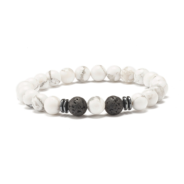 

PandaHall Natural Howlite Round Beaded Stretch Bracelet with Lava Rock, Oil Diffuser Power Gemstone Jewelry for Women, Inner Diameter: 2-3/8...