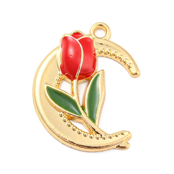 

PandaHall Alloy Enamel Pendants, Golden, Moon with Rose Charm, Red, 20.5x16x3.5mm, Hole: 1.5mm Alloy+Enamel Moon Red