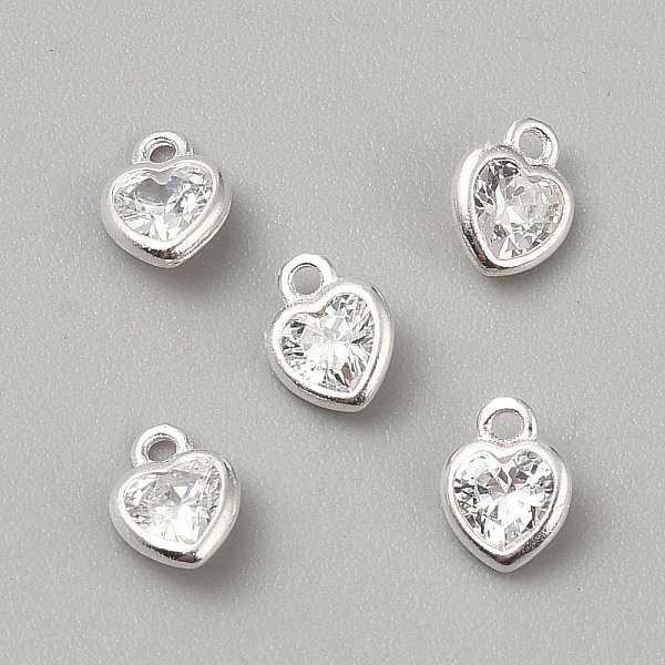 925 breloque en argent sterling avec cœur en zircone cubique transparente
