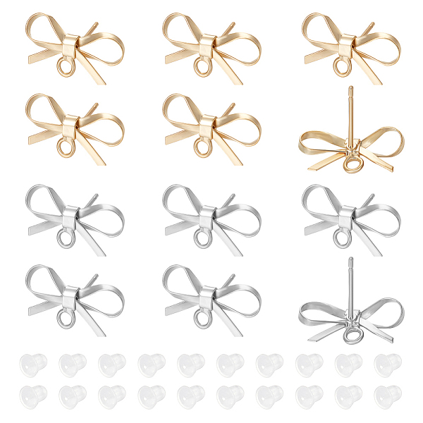 

PandaHall BENECREAT 12Pcs 2 Color Bowknot Brass Stud Earring Finding, with Horizontal Loops & 50Pcs Plastic Ear Nuts, Real 14K Gold Filled &...