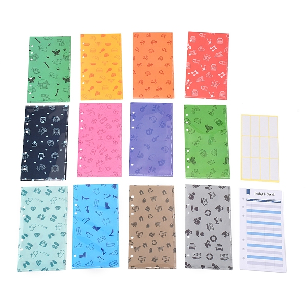 

PandaHall Coated Paper Budget Envelopes for Cash Savings, with Budget Sheets and Label Stickers, Mixed Color, Rectangle, Mixed Patterns..., Multicolor