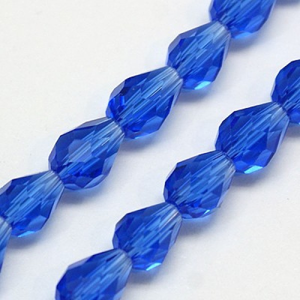 

PandaHall Glass Beads Strands, Faceted, Drop, Blue, 12x8mm, Hole: 1mm, about 56~58pcs/strand, 25~27 inch Glass Teardrop Blue