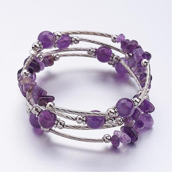 Vier Schleifen Wickeln Armbänder Amethyst Perlen