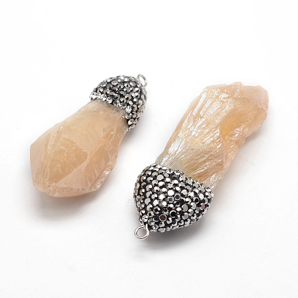 

PandaHall Nuggets Dyed Electroplated Natural Druzy Crystal Big Pendants, with Polymer Clay Rhinestone and Platinum Tone Brass Findings..., Multicolor