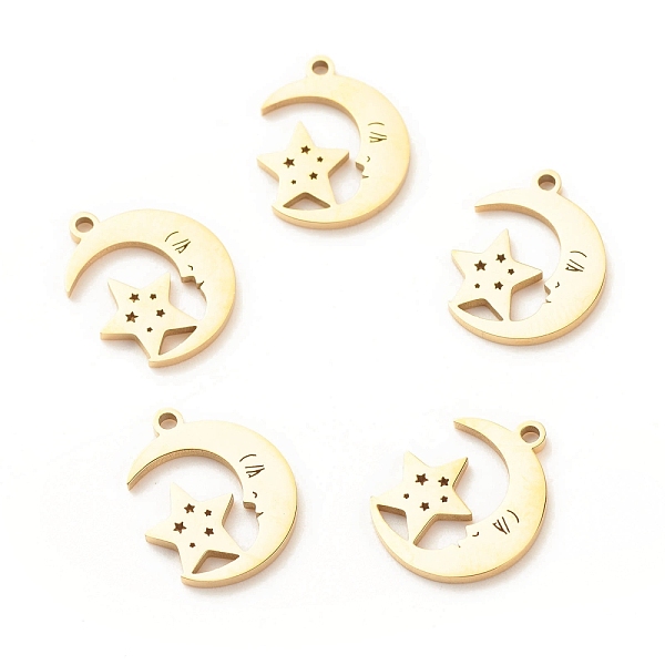 

PandaHall 201 Stainless Steel Pendants, Moon with Face & Star, Golden, 17x13x1.2mm, Hole: 1.5mm 201 Stainless Steel Moon
