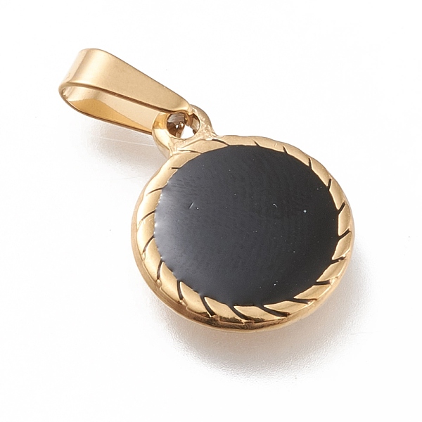 

PandaHall 304 Stainless Steel Pendants, with Enamel, Flat Round, Black, Golden, 18x14.5x3mm, Hole: 8x3mm 304 Stainless Steel Flat Round...