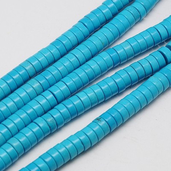 

PandaHall Synthetic Turquoise Beads Strands, Heishi Beads, Dyed, Flat Round, Deep Sky Blue, 6x3mm, Hole: 1mm, about 135pcs/strand, 15.75...