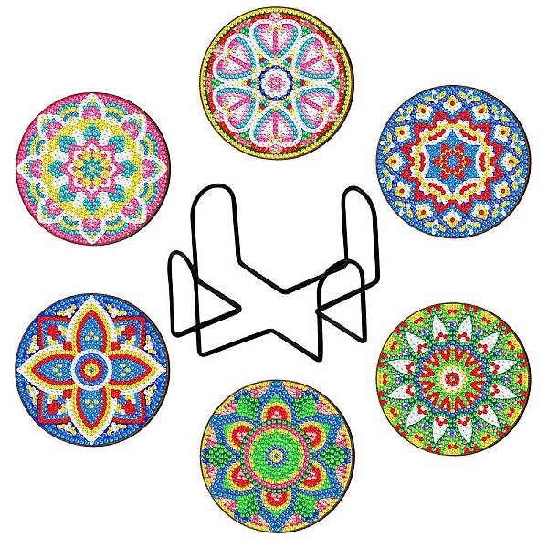 

PandaHall DIY Cup Mats Diamond Painting Kits, Including Flat Round Coasters, Cork Pads, Iron Coaster Holder, Resin Rhinestones, Diamond...