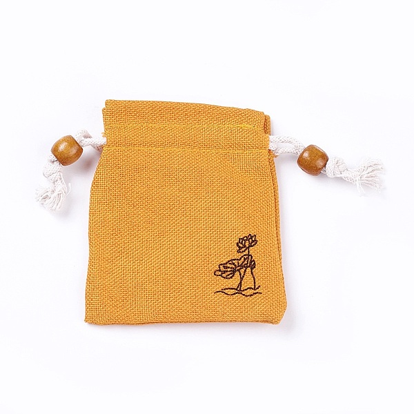 

PandaHall Burlap Packing Pouches, Drawstring Bags, with Wood Beads, Orange, 10~10.1x8.2~8.3cm Burlap Orange