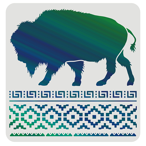 PandaHall FINGERINSPIRE Layered Buffalo Stencils Template 30x30cm Plastic Aztec Buffalo Drawing Painting Stencils Aztec Borders Pattern...