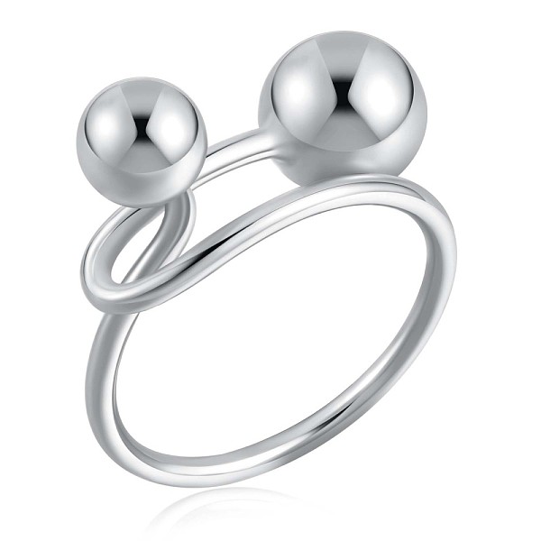 

PandaHall Rhodium Plated 925 Sterling Silver Double Balls Cuff Ring for Women, Platinum, US Size 5 1/4(15.9mm) Sterling Silver