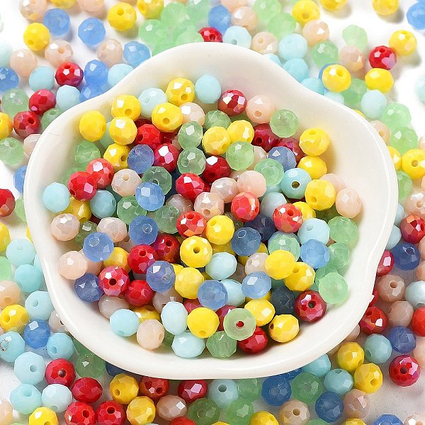 

PandaHall Glass Beads, Faceted, Rondelle, Mixed Color, 6x5mm, Hole: 1mm, about 2360pcs/500g Glass Rondelle Multicolor