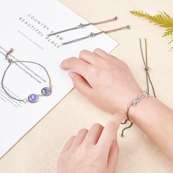 

PandaHall Unicraftale Stainless Steel Slider Bracelet/Bolo Bracelet Making, with Cable Chains and Slider Beads, Rainbow Color, 9 inch(23cm)...