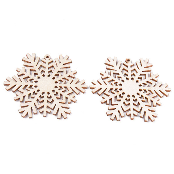 

PandaHall Undyed Natural Wooden Big Pendants, Laser Cut, Snowflake, Antique White, 59.5x66.5x2.5mm, Hole: 2mm Wood Snowflake