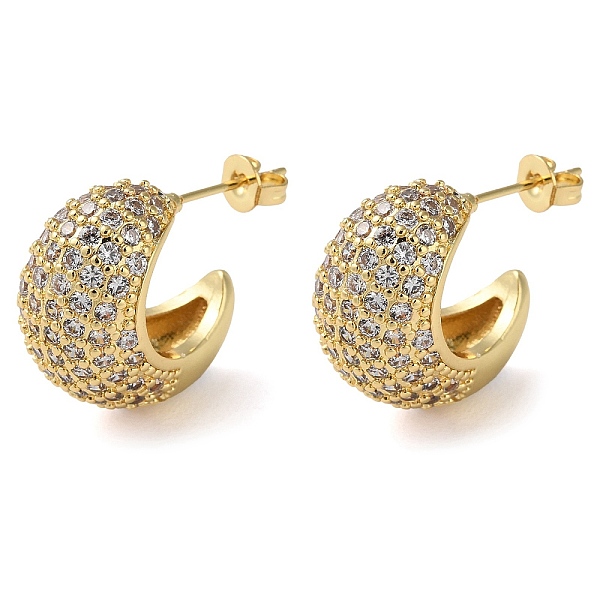 

PandaHall Rack Plating Brass Micro Pave Cubic Zirconia Stud Earrings, Half Hoop Earrings, Half Round, Real 16K Gold Plated, 18.5x11mm Cubic..., Clear