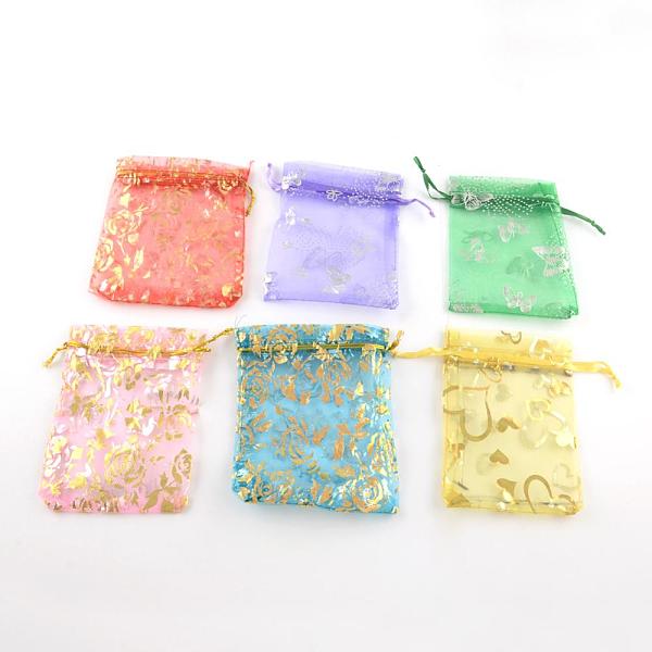 

PandaHall Printed Organza Bags, Gift Bags, Rectangle, Mixed Pattern, Mixed Color, 12x9cm Organza Rectangle Multicolor