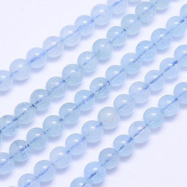 

PandaHall Natural Aquamarine Round Bead Strands, Grade AAA, 6mm, Hole: 1mm, about 66pcs/strand, 15.5 inch Aquamarine Round