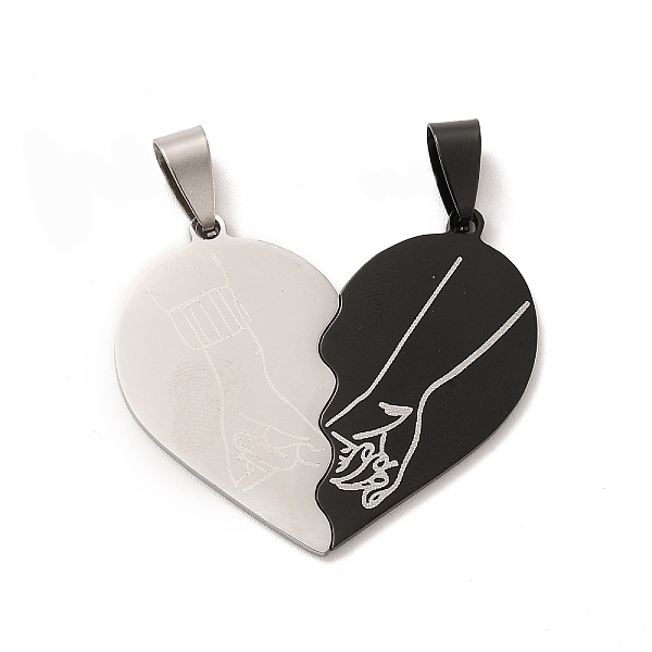 

PandaHall 201 Stainless Steel Split Pendants, Heart with Hand Couple Charm, Electrophoresis Black & Stainless Steel Color, 43x38x1.5mm, Hole...