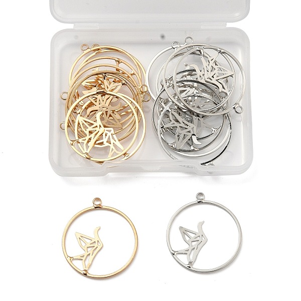 

PandaHall Unicraftale 20Pcs 2 Colors Alloy Hollow Pendants, Ring with Paper Crane, Platinum & Light Gold, 28x25x1mm, Hole: 1.8mm...