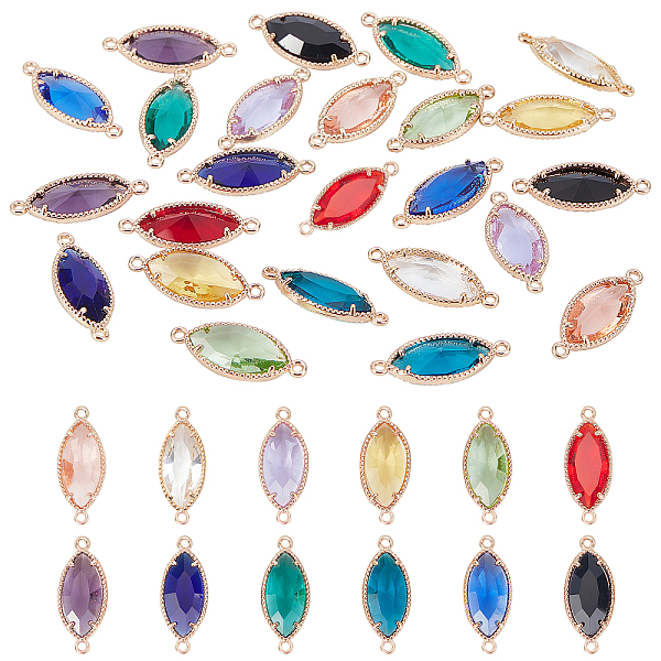 

PandaHall 24Pcs 12 Colors Glass Links Connectors, with Light Gold Tone Brass Findings, Faceted Horse Eye, Mixed Color, 21x9x4mm, Hole..., Multicolor