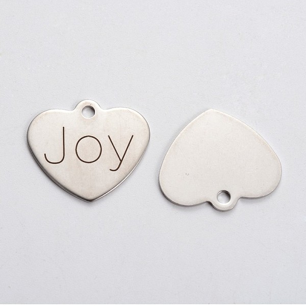 

PandaHall Stainless Steel Heart Pendants, Inspirational Message Pendants, with Word Joy, Stainless Steel Color, 21x24x1mm, Hole: 2mm...