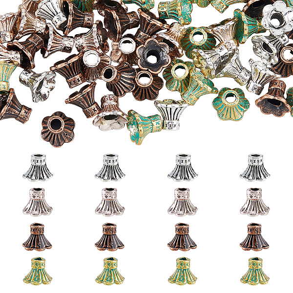 

PandaHall DICOSMETIC 80Pcs 4 Colors Alloy Flower Bead Caps, Long-Lasting Plated, 6-Petal, Mixed Color, 10x9mm, Hole: 3mm, 20pcs/color Alloy
