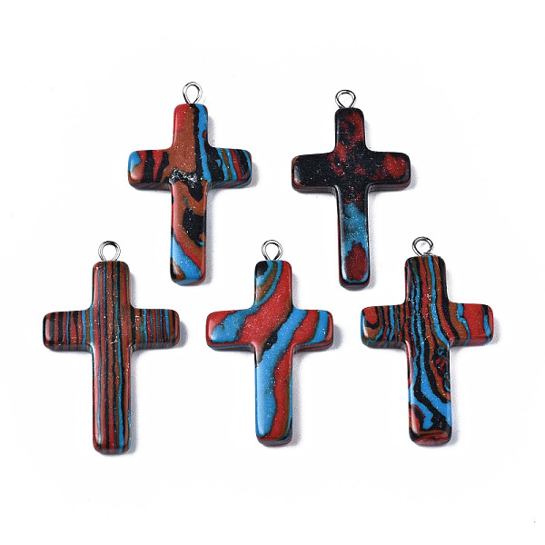 

PandaHall Synthetic Malachite Pendants, Dyed, Cross, Colorful, 32~34x20~22x3~5mm, Hole: 1.5mm Malachite Cross
