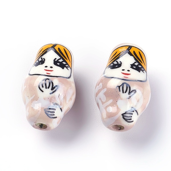 

PandaHall Handmade Printed Porcelain Beads, Matryoshka Doll/Russian Doll Shape, Misty Rose, 21~22x13~14x13~14mm, Hole: 2.5mm Porcelain Human..., Red