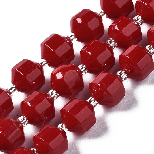 

PandaHall Natural White Jade Beads Strands, with Seed Beads, Faceted, Dyed, Polygon, 9.5x9mm, Hole: 1.2mm, about 34pcs/strand, 14.96 inch..., Red