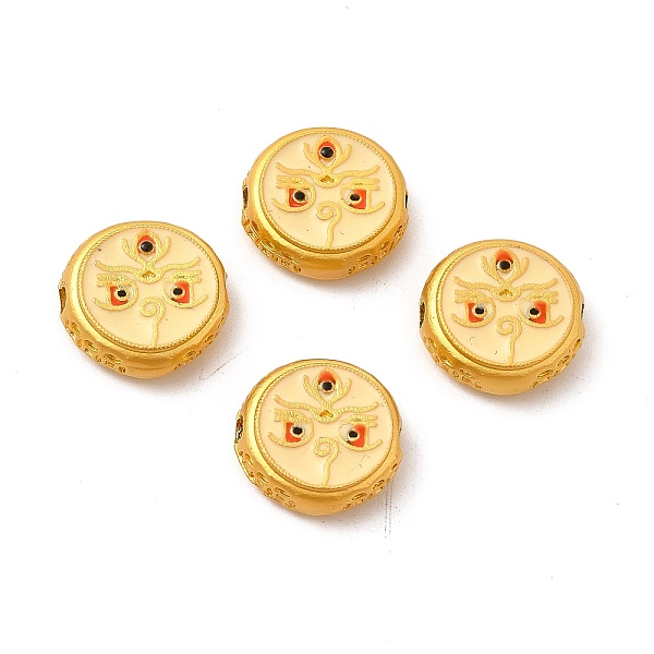 

PandaHall Alloy Beads, with Enamel, Golden, Flat Round with God of Wealth & Eye, Light Yellow, 13~13.5x4.5mm, Hole: 2mm Alloy+Enamel Flat...