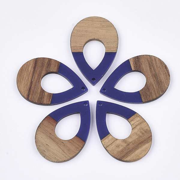 

PandaHall Resin & Walnut Wood Pendants, Teardrop, Blue, 38x25.5x3mm, Hole: 2mm Resin+Wood Teardrop Blue