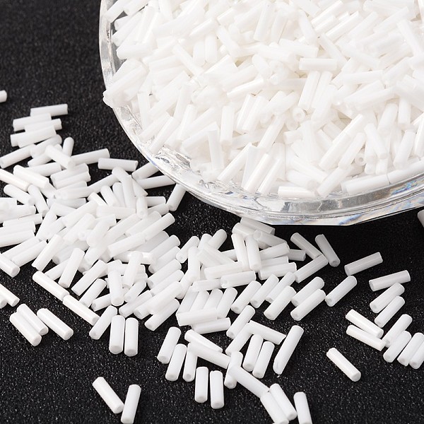

PandaHall Opaque Glass Bugle Beads, White, 6~8x1.8mm, Hole: 0.6mm, about 10000pcs/bag Glass White