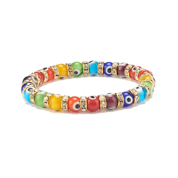 

PandaHall Colorful Evil Eye Lampwork Beaded Stretch Bracelet with Crystal Rhinestone for Women, Golden, Inner Diameter: 2-1/8 inch(5.5cm)..., Clear
