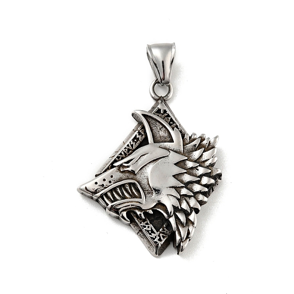 

PandaHall 304 Stainless Steel Pendants, Wolf, Antique Silver, 41x32.5x5mm, Hole: 3.5x8mm 304 Stainless Steel Other Animal