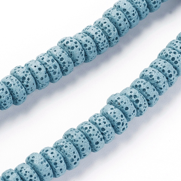 

PandaHall Natural Lava Rock Beads Strands, Dyed, Flat Round/Disc, Sky Blue, 8~8.5x3~4mm, Hole: 2mm, about 54~60 pcs/Strand, 7.87 inch(20 cm)...