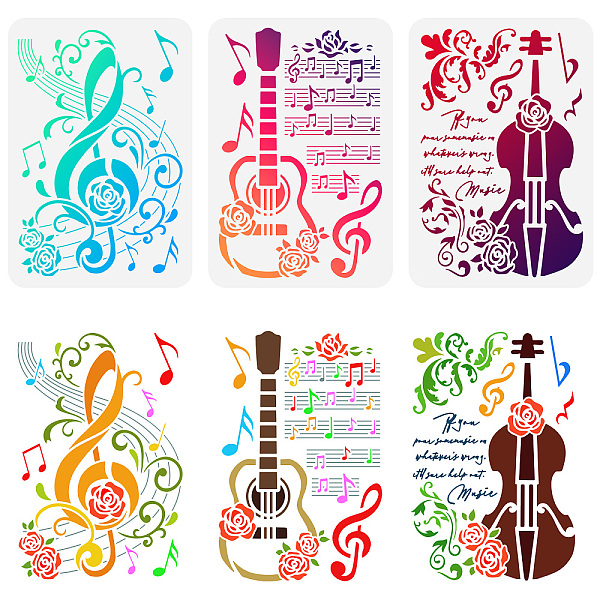 PandaHall FINGERINSPIRE 3PCS Music Notes Stencil 8.3x11.7 inch Plastic PET Stencil Sets Guitar Template Cello Stencil Notes Stencil Musical...
