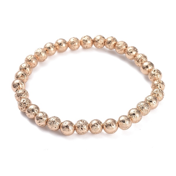 

PandaHall Electroplated Natural Lava Rock Beads Stretch Bracelets, Long-Lasting Plated, Round, Light Gold Plated, 2-1/4 inch(5.8cm), Bead...