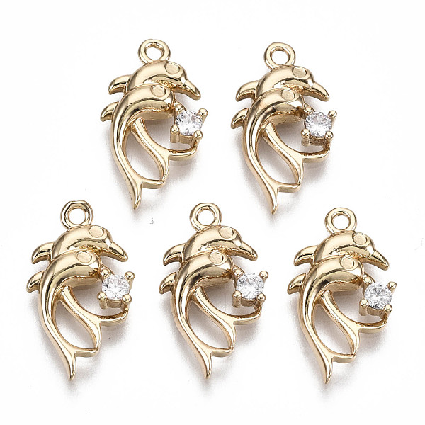 

PandaHall Brass Micro Pave Cubic Zirconia Pendants, Dolphin Shape, Long-Lasting Plated, Light Gold, Clear, 17x9x3mm, Hole: 1.2mm Brass+Cubic...
