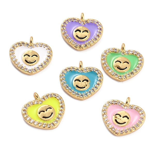 

PandaHall Golden Plated Brass Micro Pave Clear Cubic Zirconia Charms, with Enamel, Long-Lasting Plated, Heart with Smile Face, Mixed Color..., Multicolor