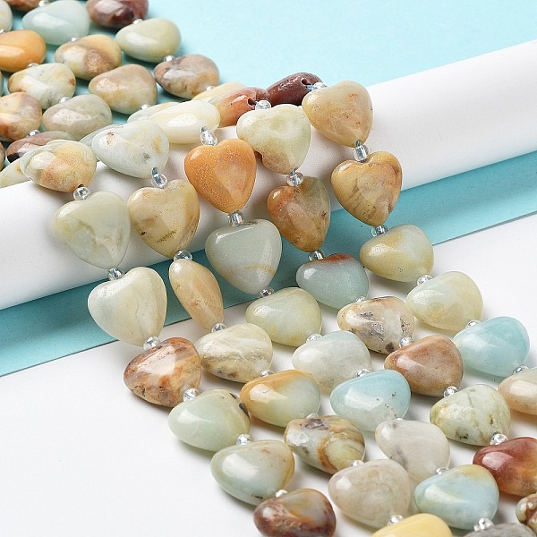 

PandaHall Natural Flower Amazonite Beads Strands, with Seed Beads, Heart, 14~15x15x6~6.5mm, Hole: 1.4mm, about 23~24pcs/strand, 14.57''...